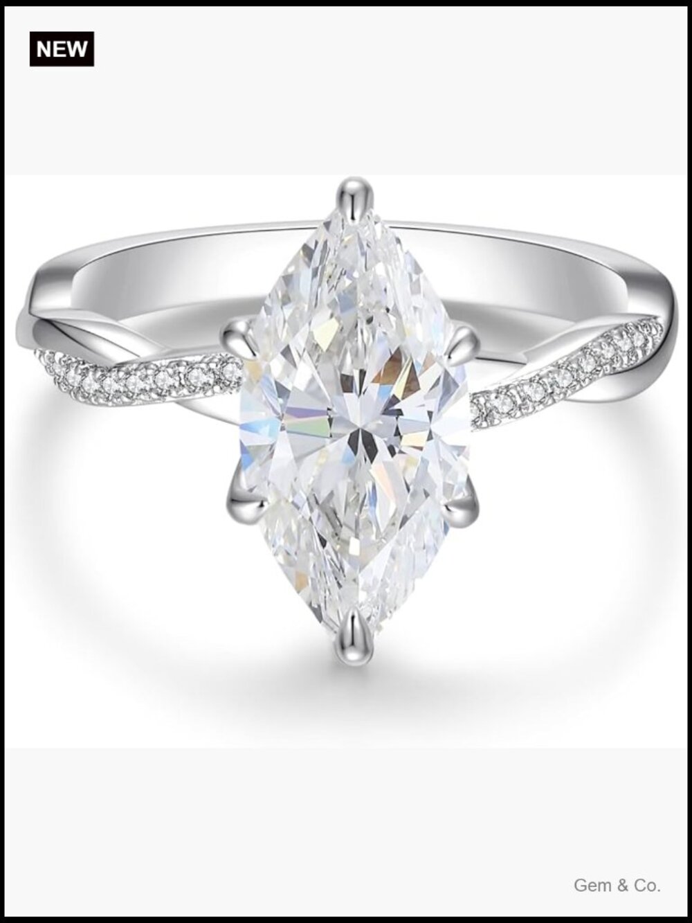 4CT Marquise Cut Moissanite Engagement Ring VVS1 Solitaire 14K Gold Plated Size